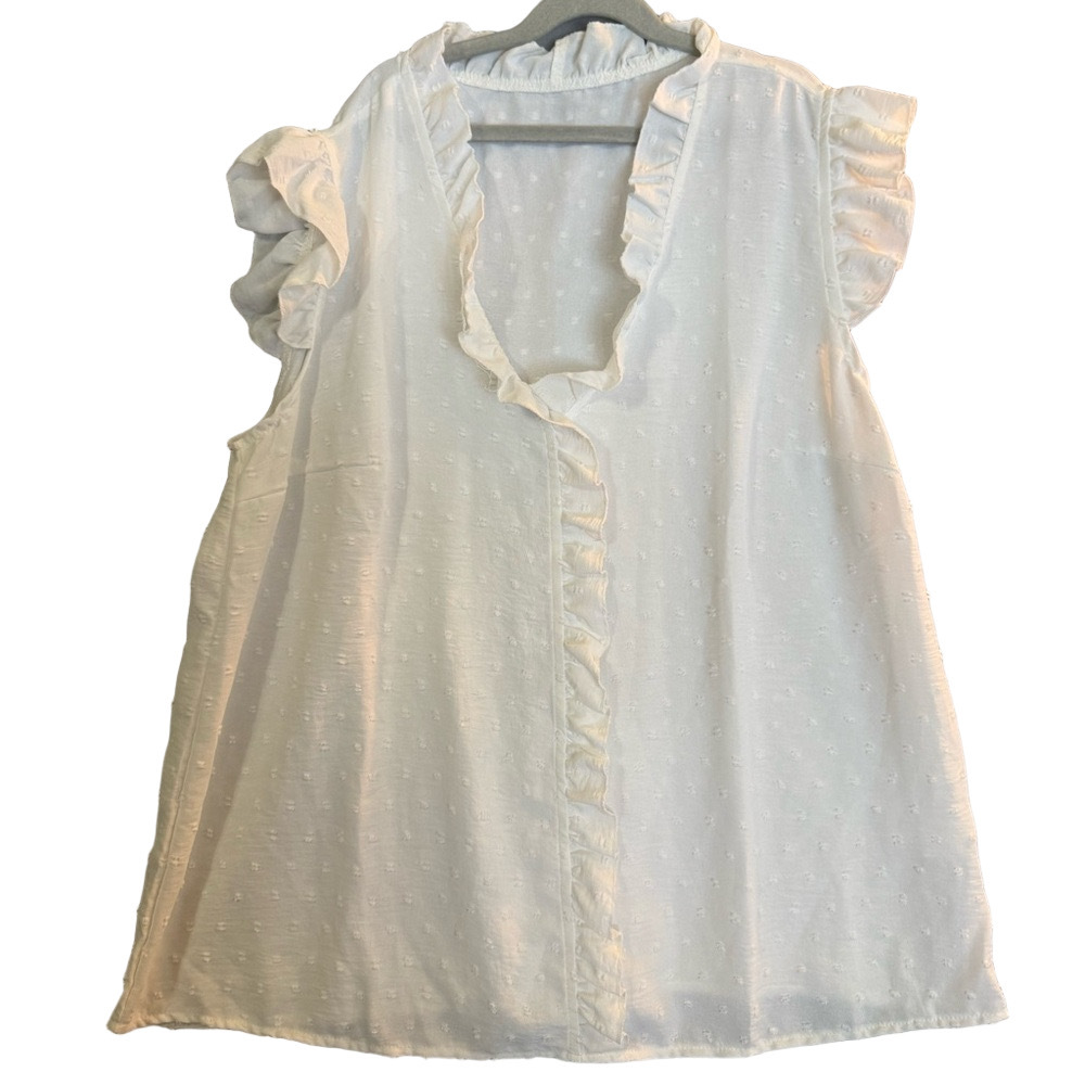 Women White Ruffle‎ Sleeve Top 0XL Romantic cottagecore delicate